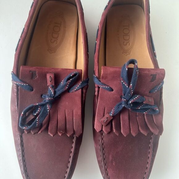 TOD'S Burgundy Leather Driving Loafers Shoes Made in Italy Men Size 9 US - Picture 5 of 15
